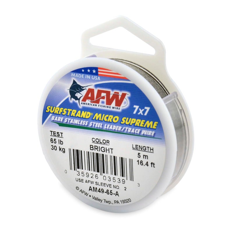 AFW American Fishing Wire Surfstrand Micro Supreme, Bare 7x7 Stainless Steel Leader Wire, 65 lb Test, 0.023" Diameter, Bright, 5m - Image 1